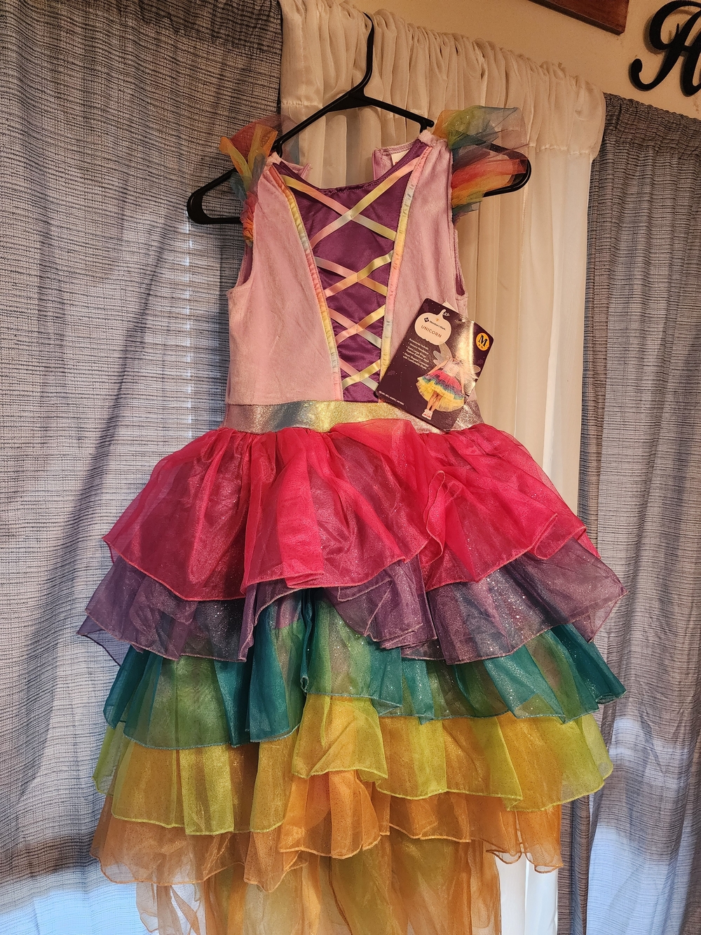 Rainbow Tiered Tulle Girls Costume Dress - Pink & Multicolor